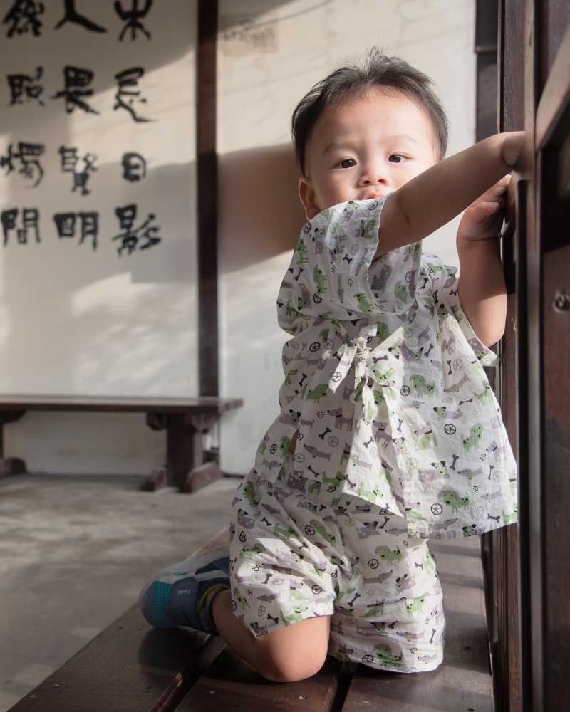 印度蓋染工藝純棉 小孩和服套裝 - 派對狗勾