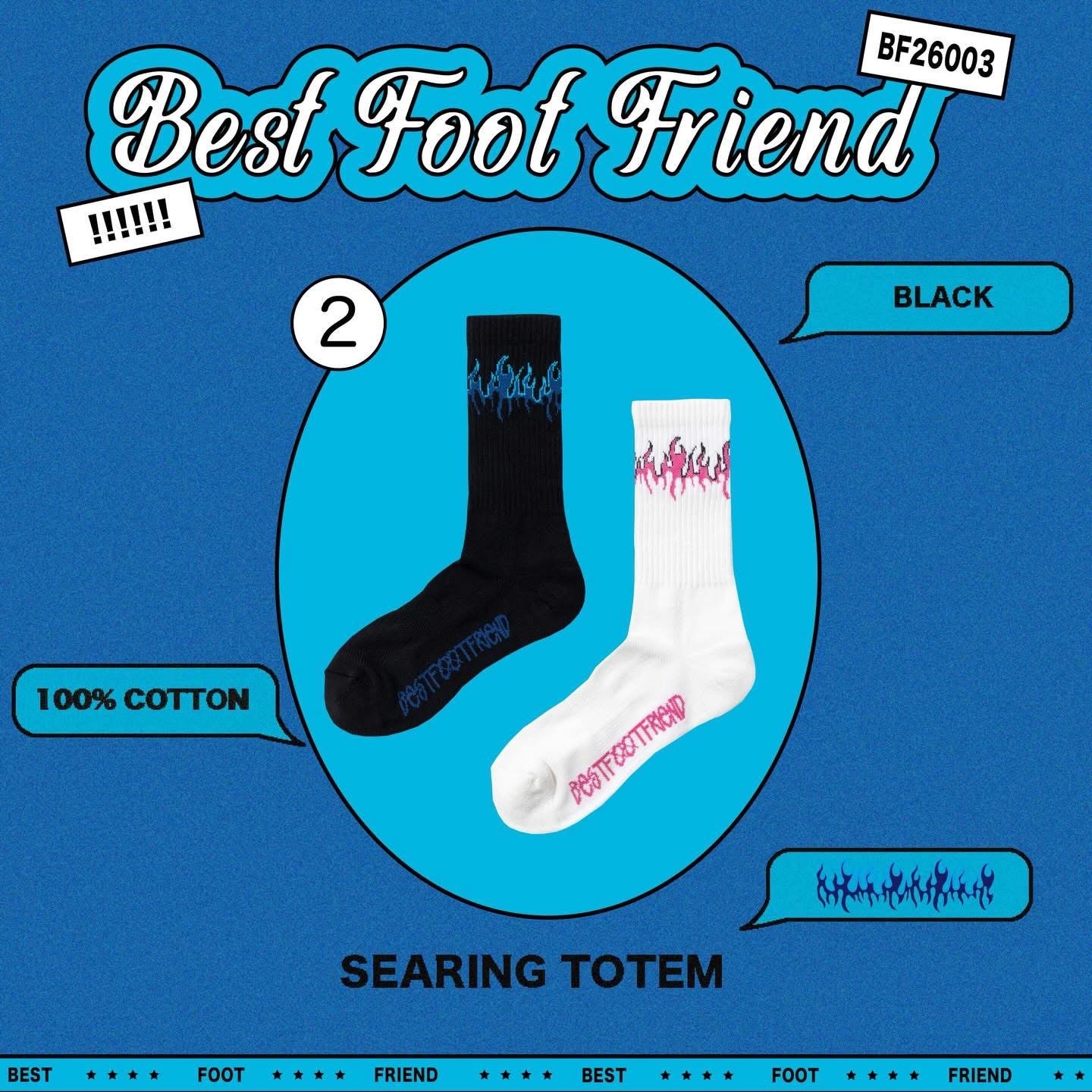 BFF Symptom Socks SEARING TOTEM 黑色 白色 火圖騰 中筒襪 長襪【BF26003】