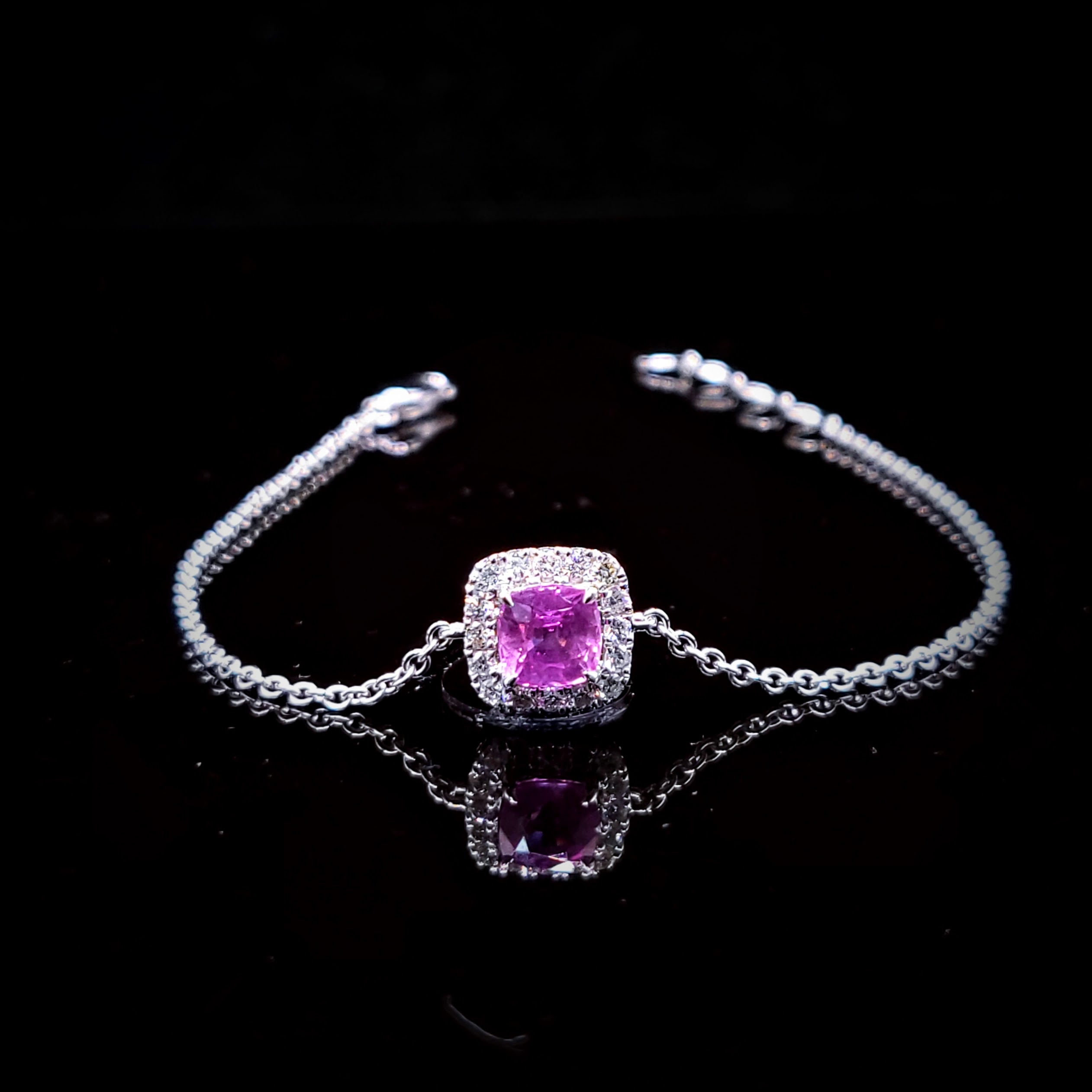 全新18K白金【主石87份粉紅寶】配20份鑽石手鍊