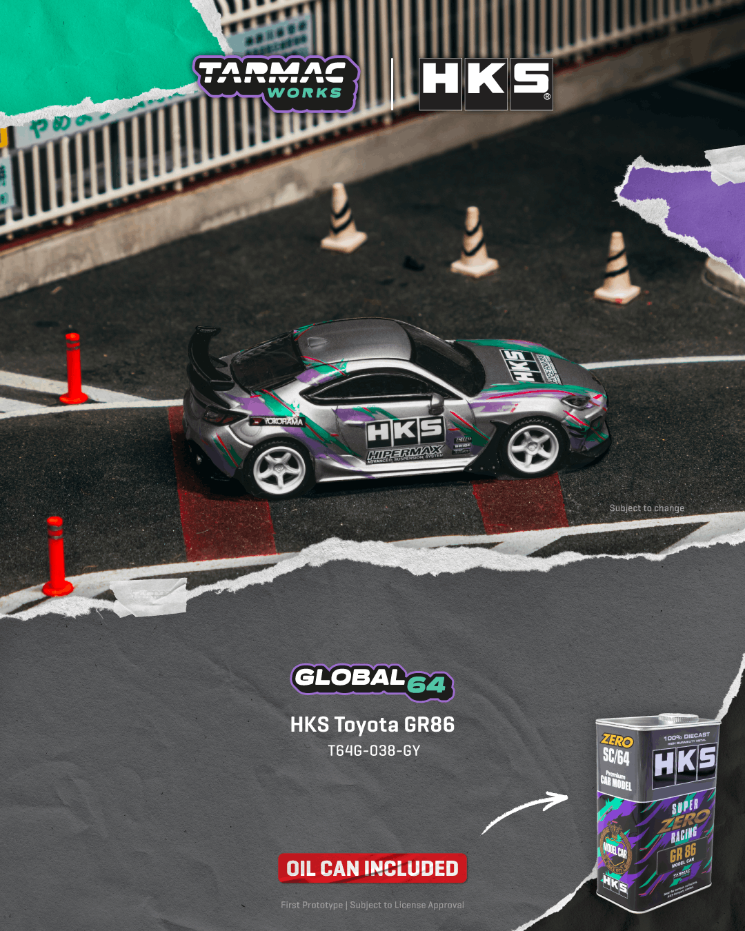 PO-$202 * TARMAC * 1:64 HKS Toyota GR86 Grey