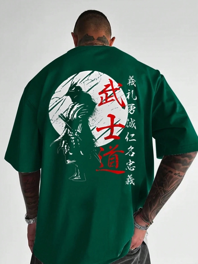 KADMAX大尺碼-大碼男綠色武士圖案戶外短袖TEE〈KSMS2760〉