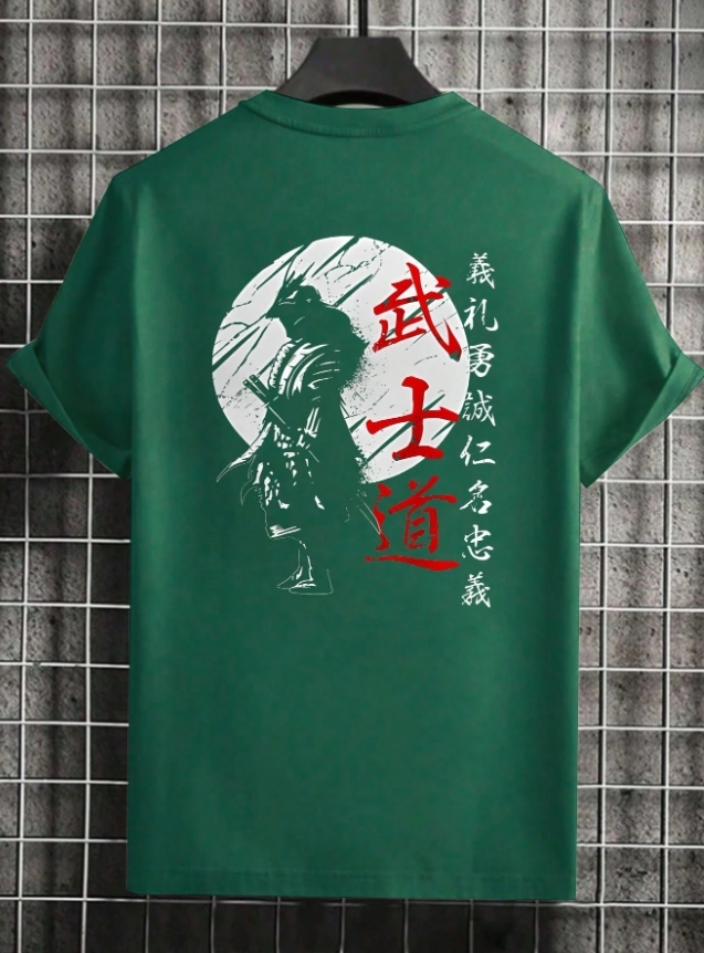 KADMAX大尺碼-大碼男綠色武士圖案戶外短袖TEE〈KSMS2760〉