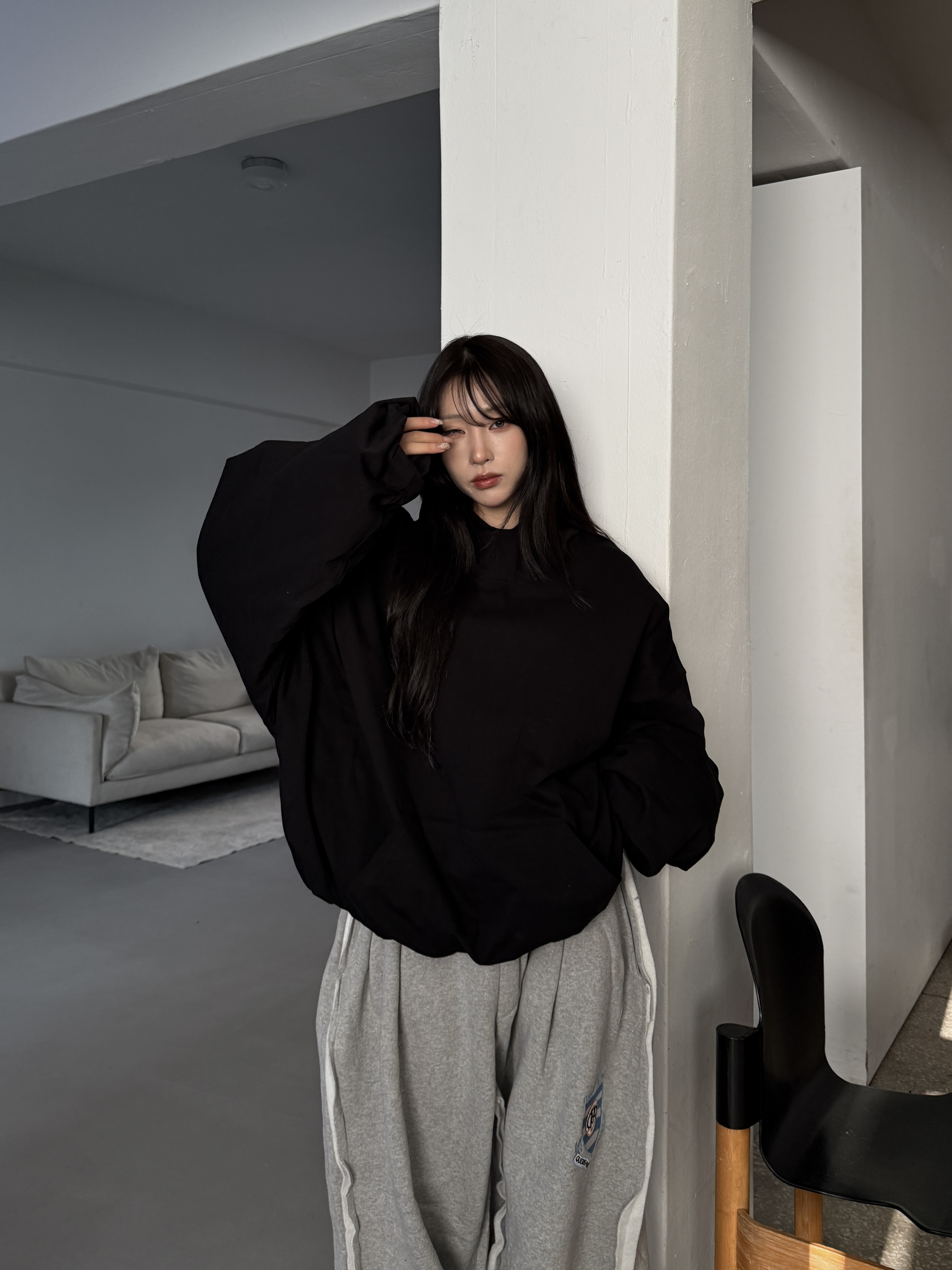 ［IDEAL MADE］蓬鬆棉被 寬鬆短版帽t（現貨/黑）