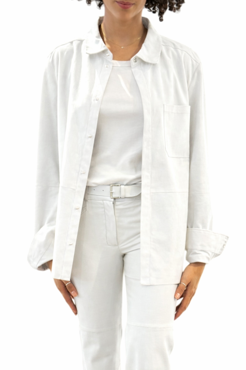 DESA 1972 單口袋長版麂皮襯衫(白)