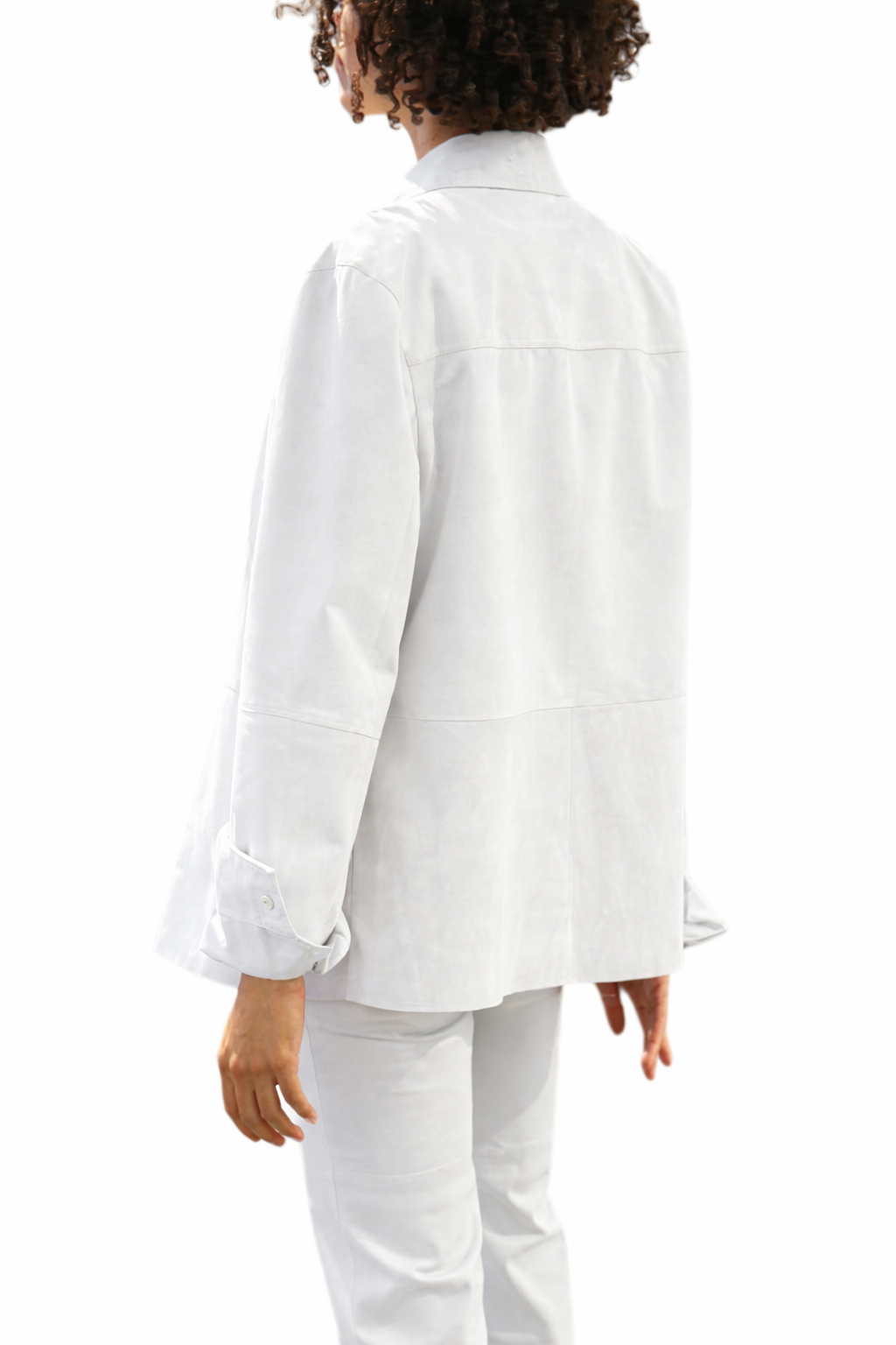 DESA 1972 單口袋長版麂皮襯衫(白)