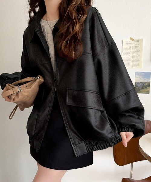 【OWN】JAVA 皮革 皮製 外套 皮外套 Oversize 日系風格 女款 黑色