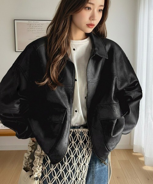 【OWN】JAVA 皮革 皮製 外套 皮外套 Oversize 日系風格 女款 黑色