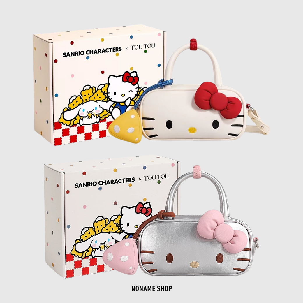 TOUTOU X Hello Kitty 聯名款 三麗鷗 凱蒂貓 可愛 蝴蝶結 皮革 保齡球包 手提包 單肩包 斜挎包 兩色