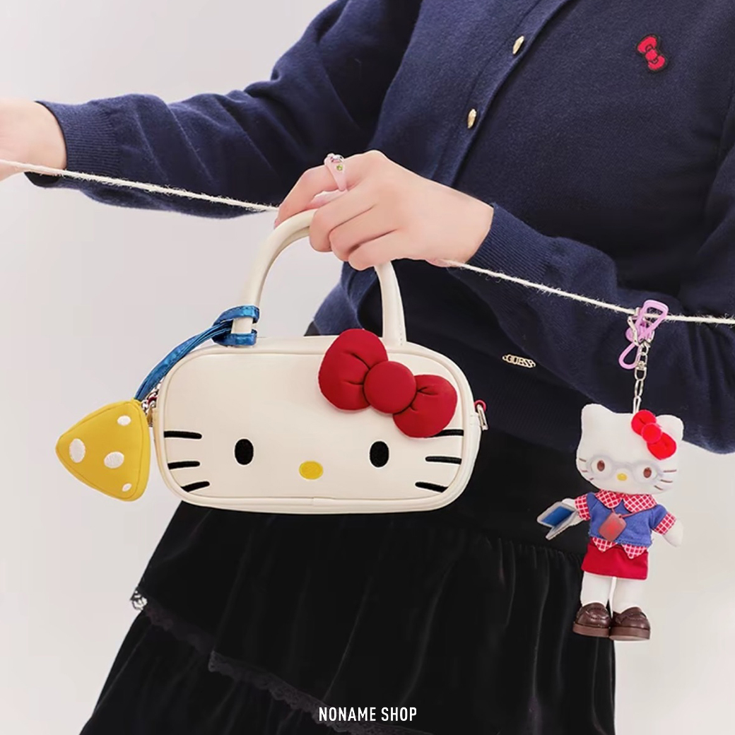 TOUTOU X Hello Kitty 聯名款 三麗鷗 凱蒂貓 可愛 蝴蝶結 皮革 保齡球包 手提包 單肩包 斜挎包 兩色