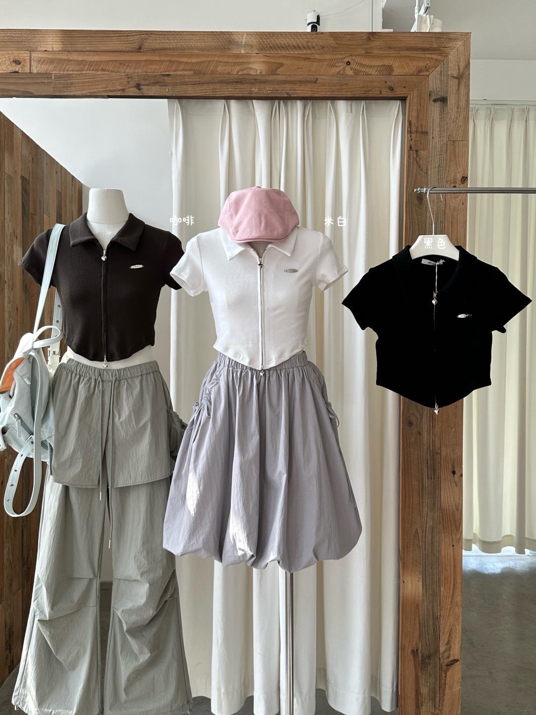 T01小銀標雙拉鏈短版上衣