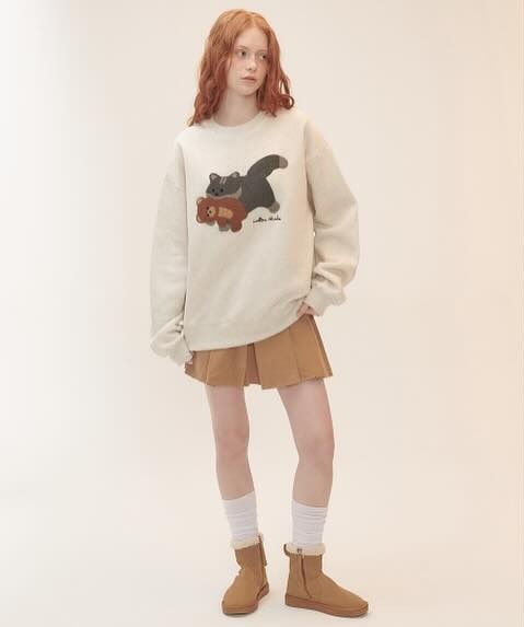 【現貨】AMBLER 貓咪小熊 大學T 米白 AMM1208