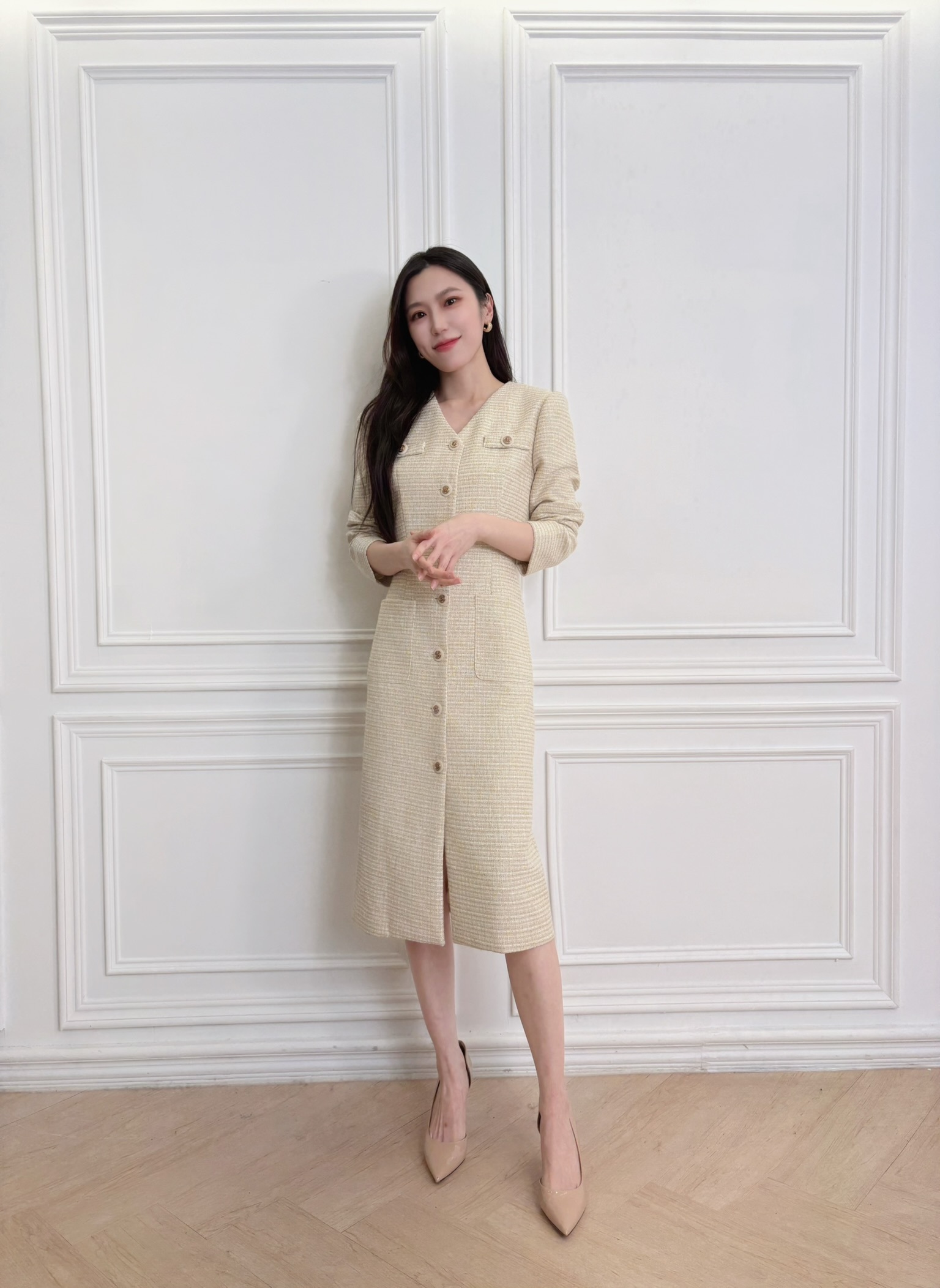 細緻混色金蔥排釦洋