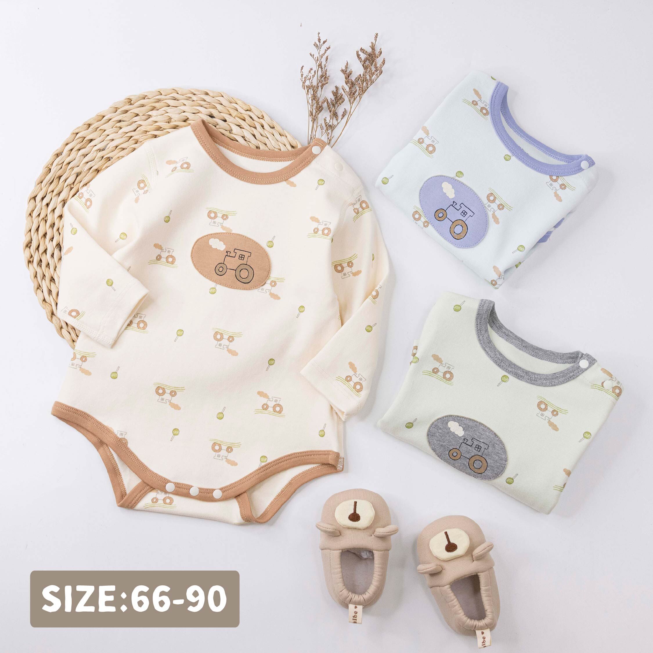 衣拉語【JG5204】嘟嘟手繪小火車長袖包屁衣＊三色