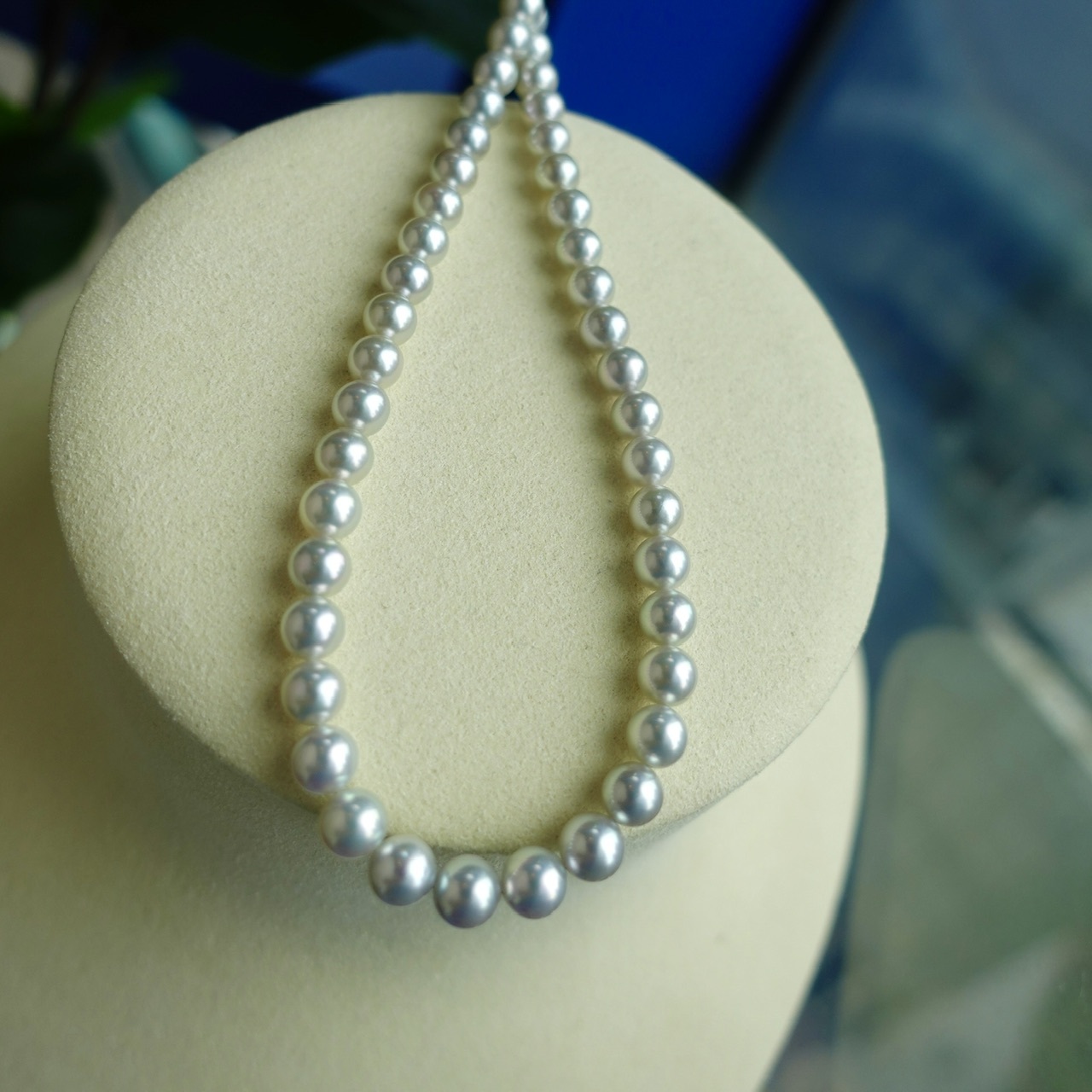 極光真多麻 - 6-6.5mm天然銀藍色日本Akoya珍珠鍊 (配真科研證書)