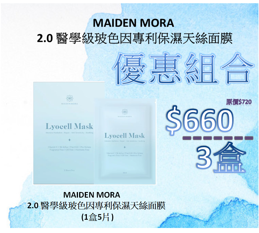 【MAIDEN MORA 2.0 醫學級玻色因專利保濕天絲面膜 3盒優惠組合】