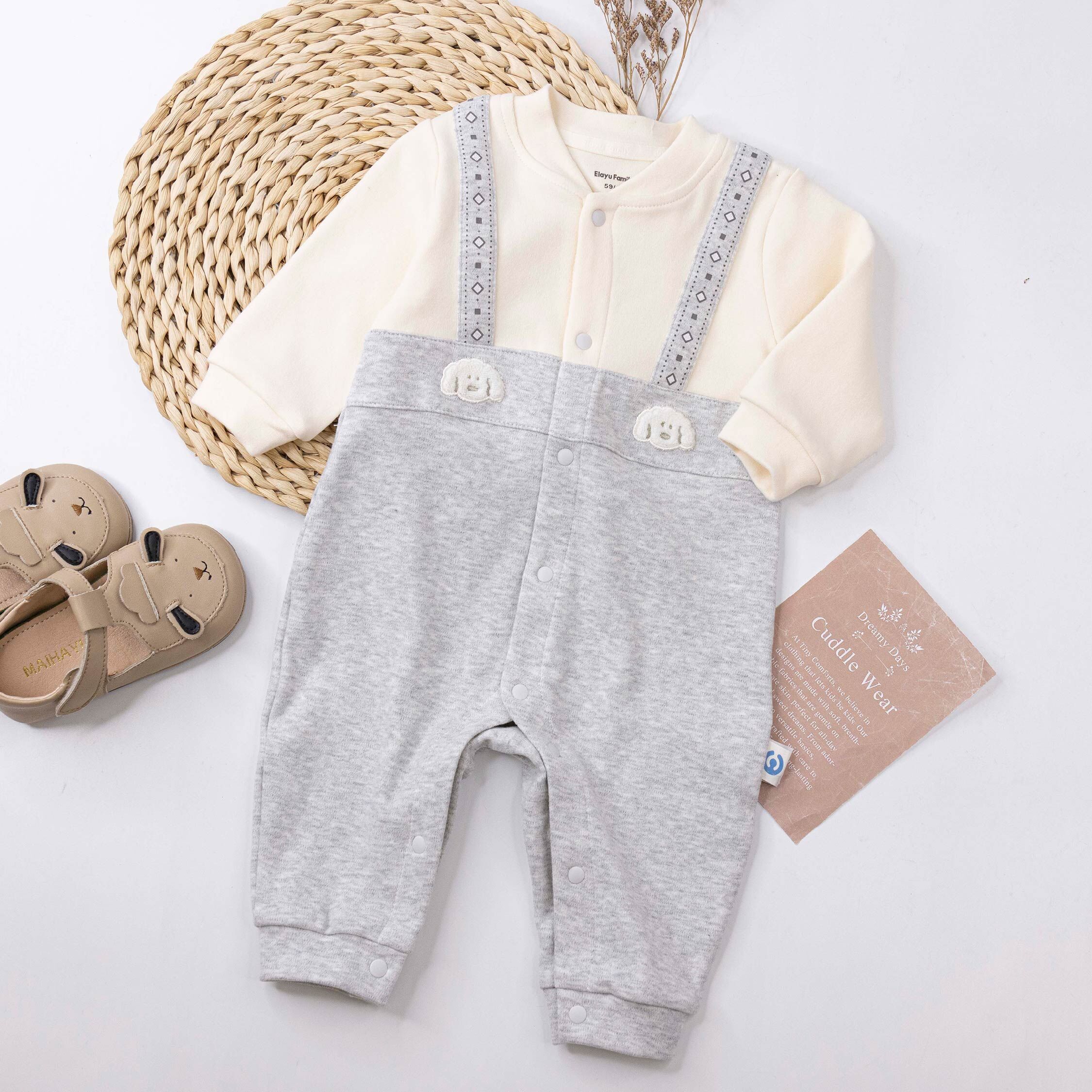 衣拉語【JG5213】呆萌狗狗吊帶假兩件連身衣＊二色