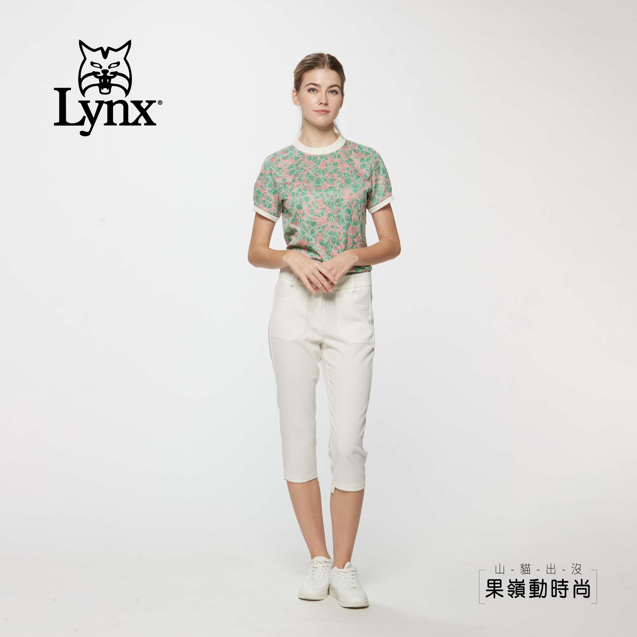 女款義大利進口頂級絲光棉滿版小花圖樣圓領上衣