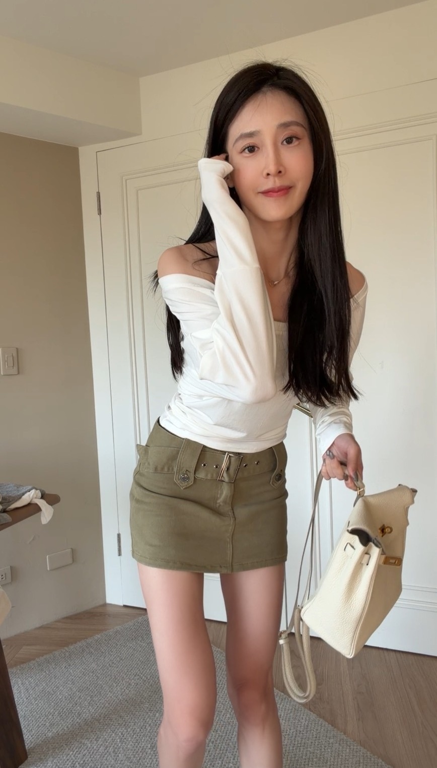 寬腰帶工裝褲裙