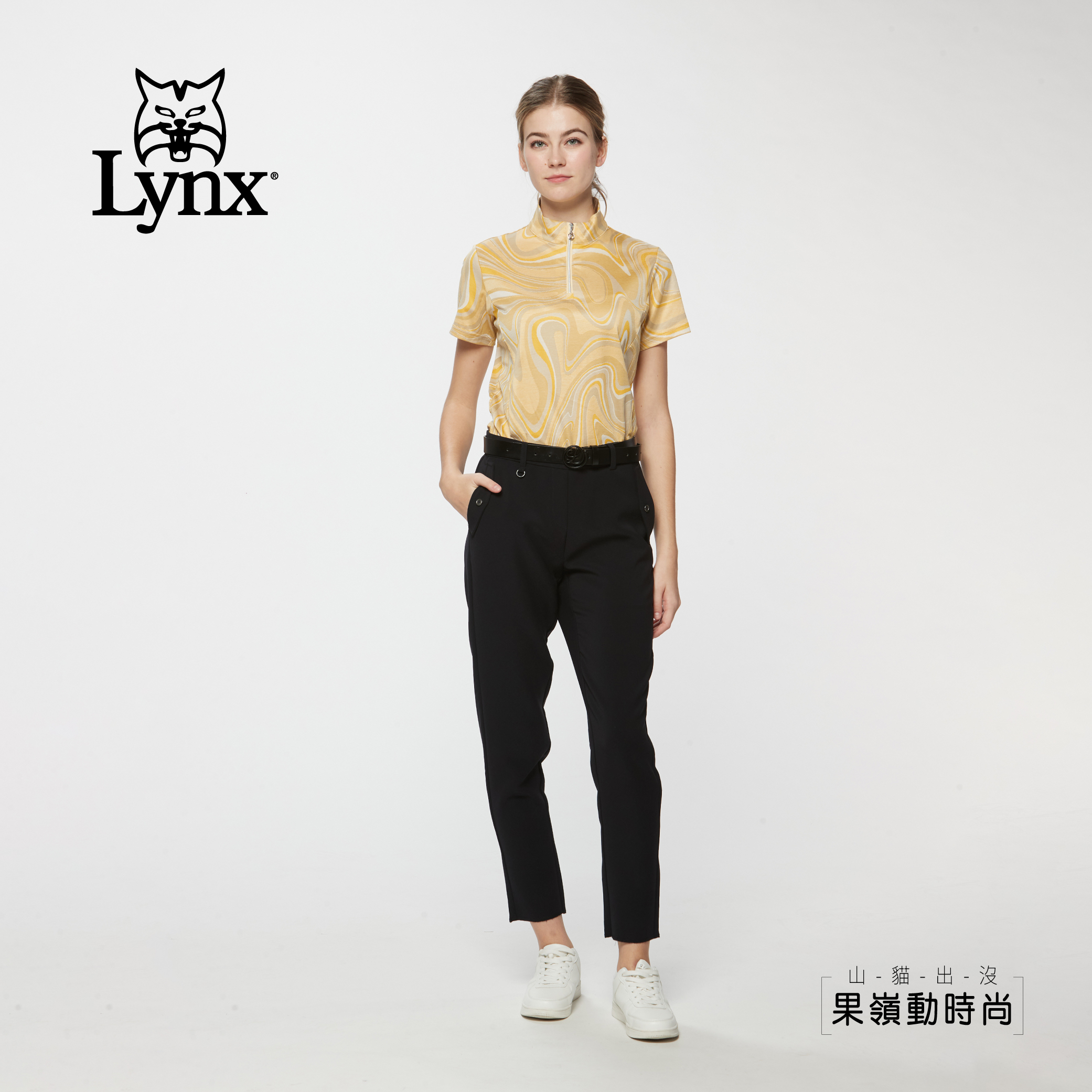 女款義大利進口頂級絲光棉滿版圖騰拉鍊短袖POLO衫