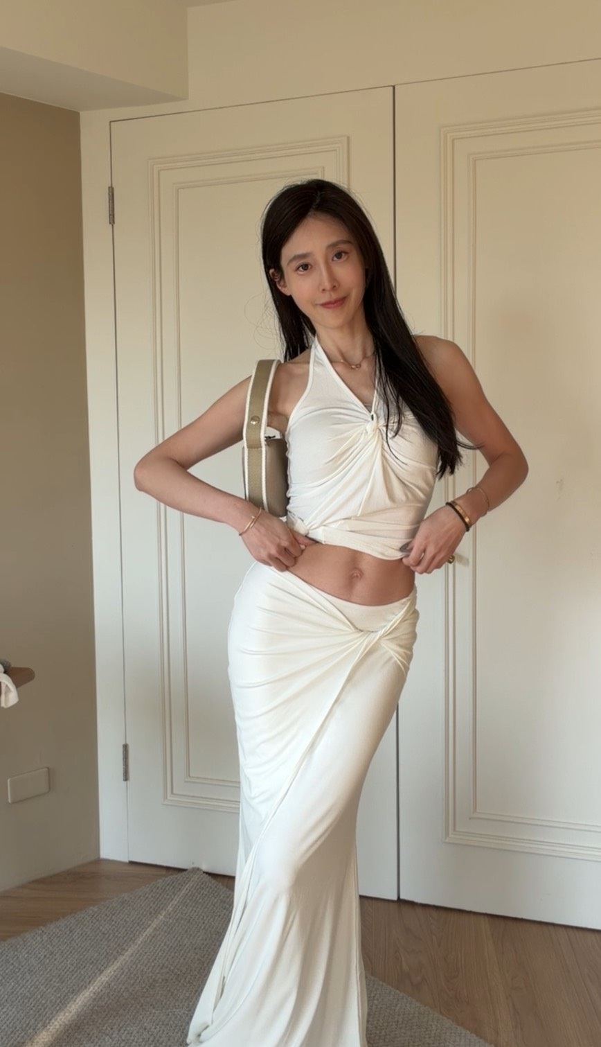 紐結背心+魚尾裙套裝