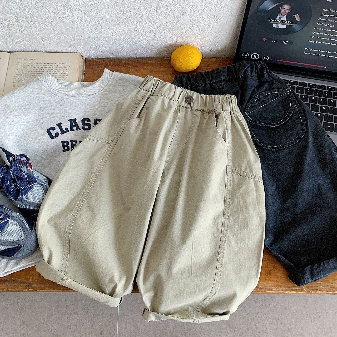 兩色包色款ᝰ純色寬鬆褲