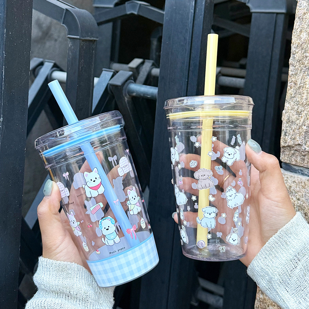 《6573》多巴胺彩色透明吸管杯450ml