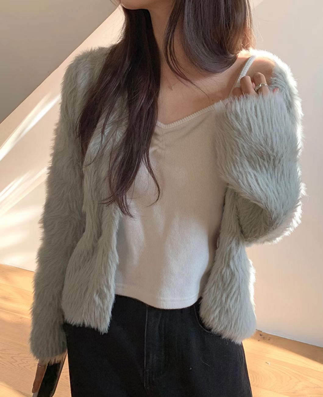 H1022🤎柔軟仿水貂毛外套