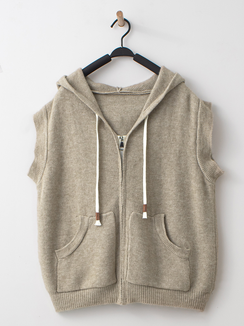 連帽針織背心羅紋針織上衣壓縐花苞感長裙