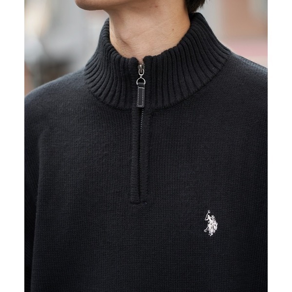 【現貨】U.S.POLO ASSN 半高領拉鍊針織上衣 黑色 77495100
