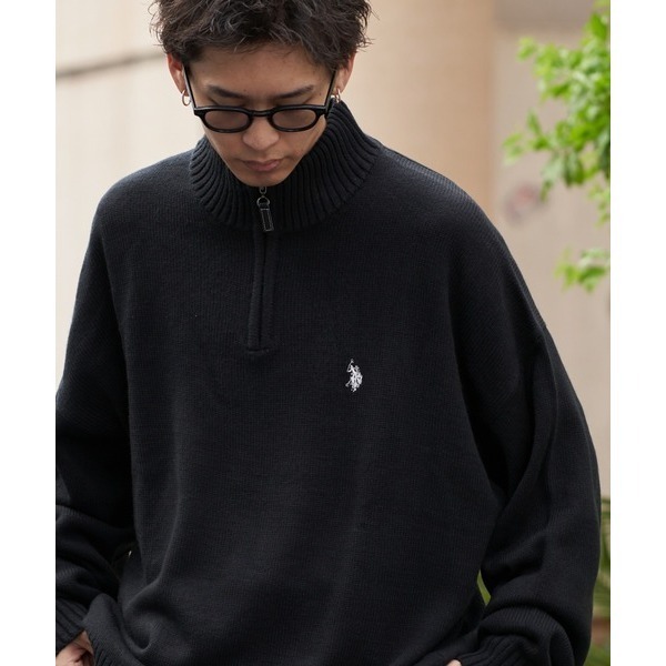 【現貨】U.S.POLO ASSN 半高領拉鍊針織上衣 黑色 77495100