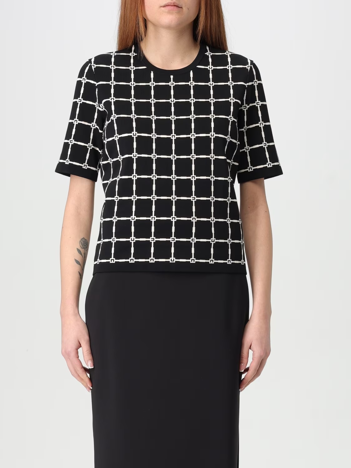 ‍‍Elisabetta Franchi 格紋上衣針織上衣(黑)