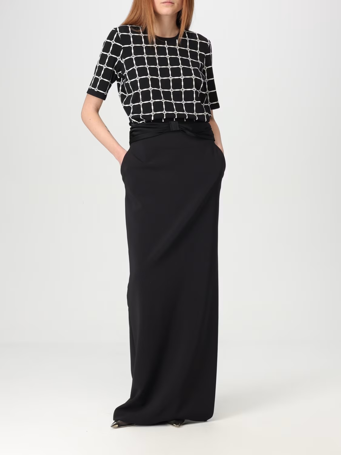 ‍‍Elisabetta Franchi 格紋上衣針織上衣(黑)