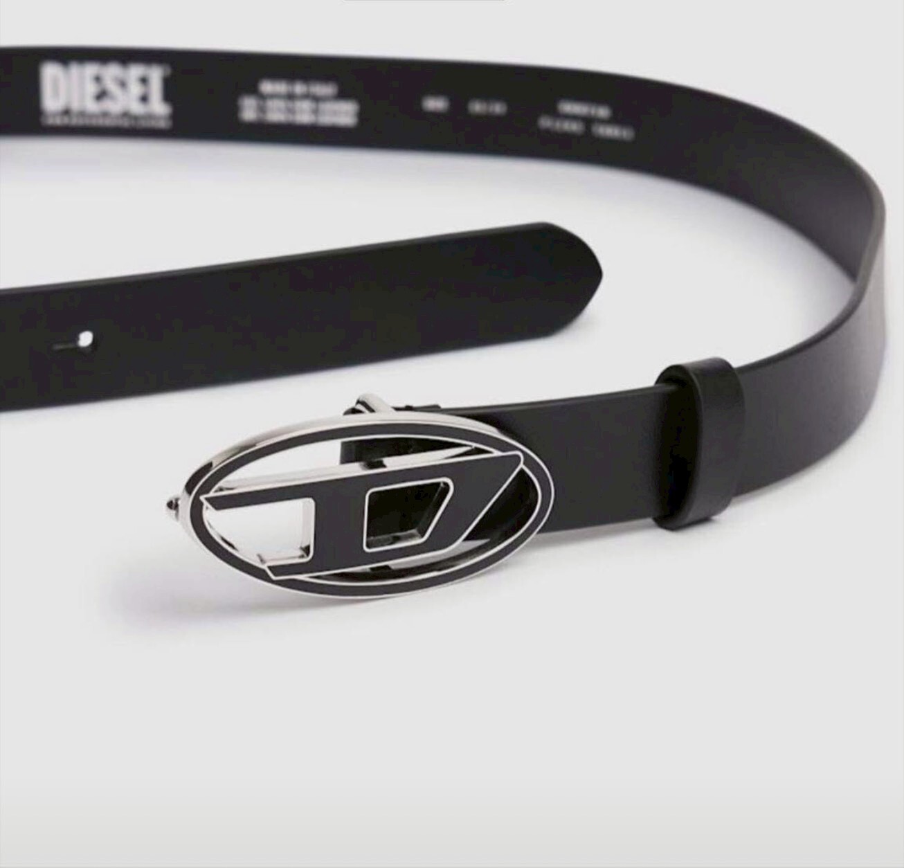 DIESEL 黑銀D Logo皮帶 女碼