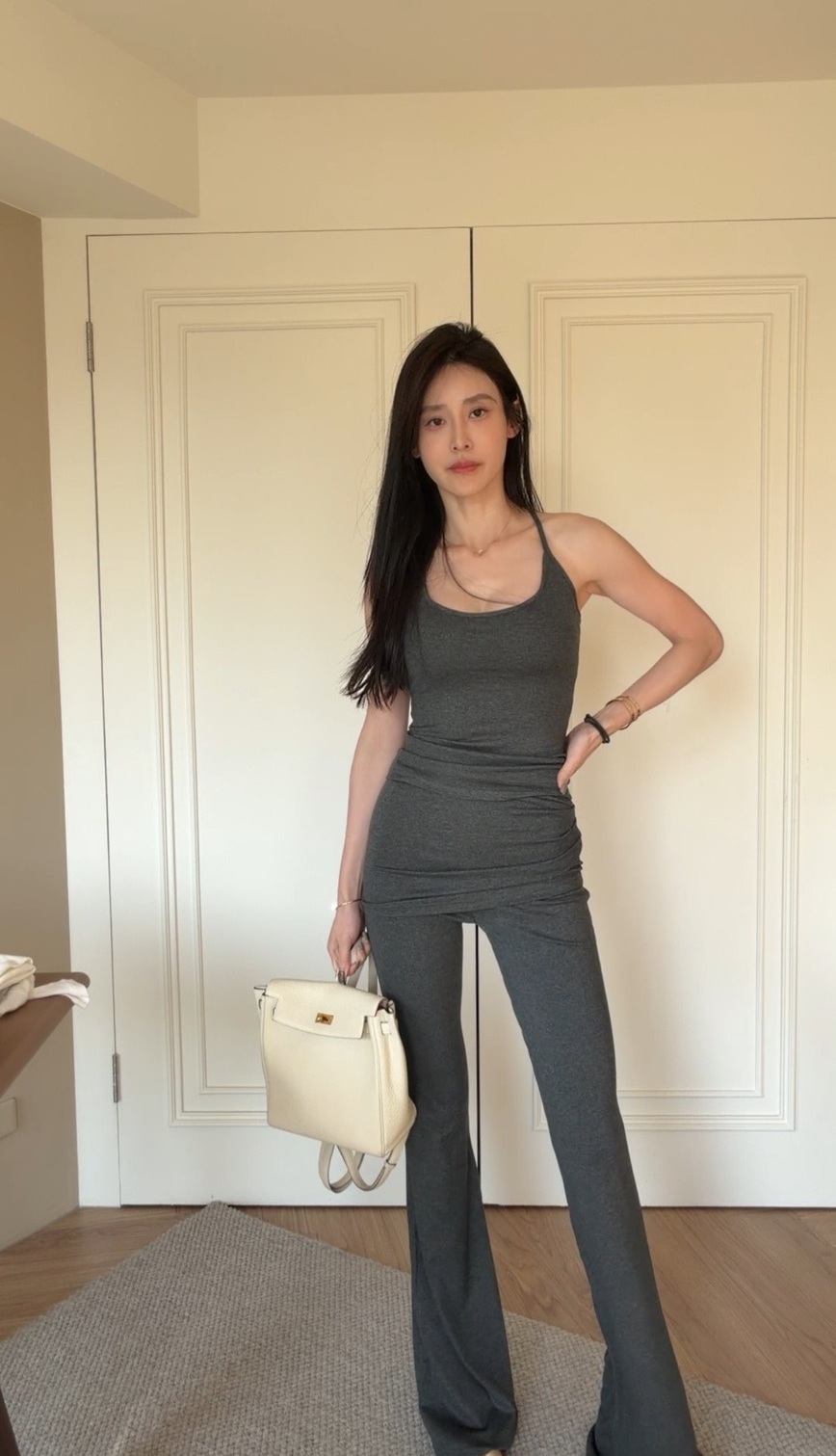 挖背背心+瑜珈喇叭褲套裝