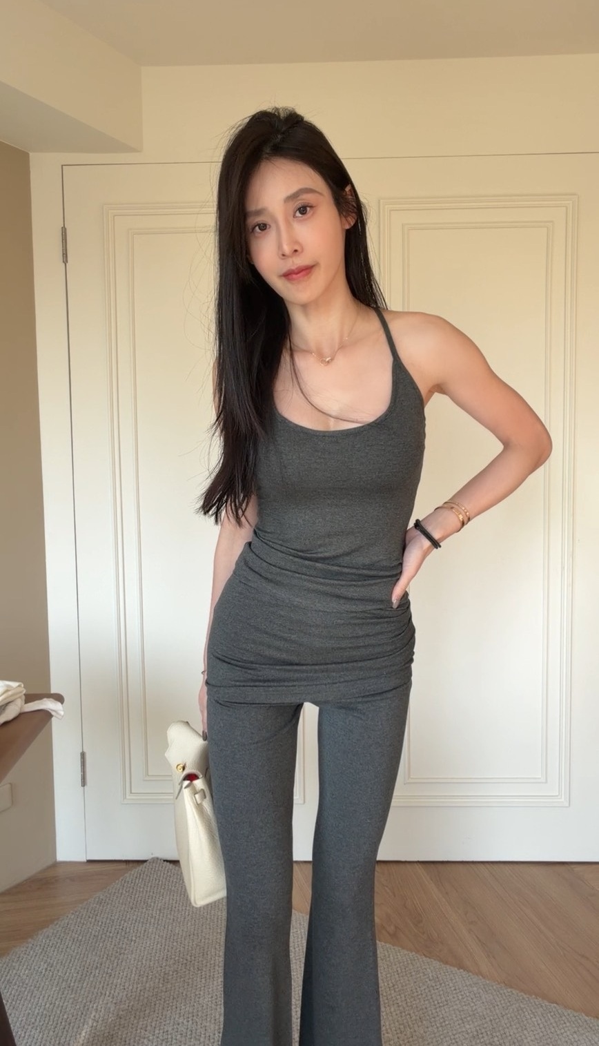 挖背背心+瑜珈喇叭褲套裝