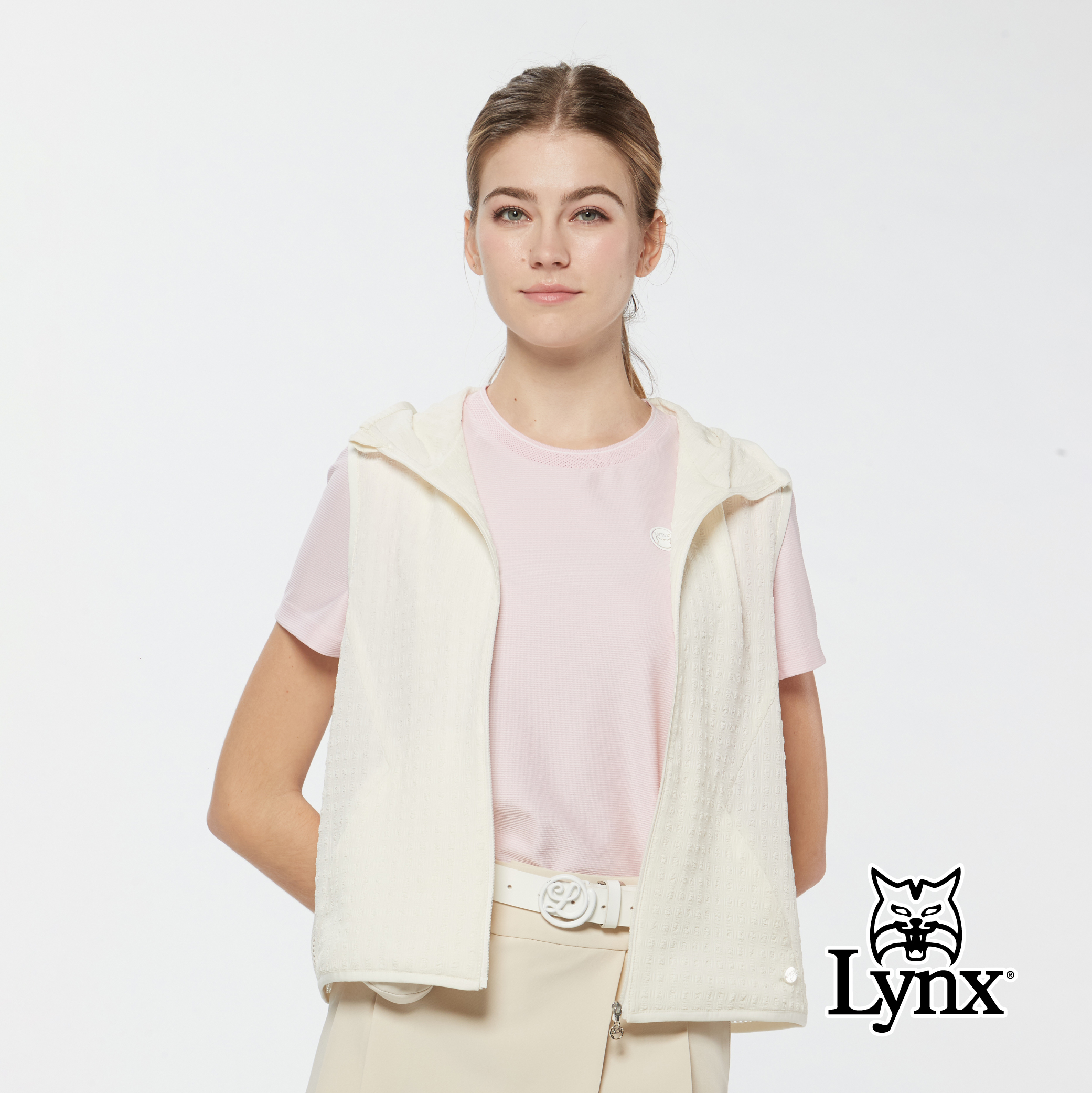 女款泡泡布剪接花草網布連帽背心