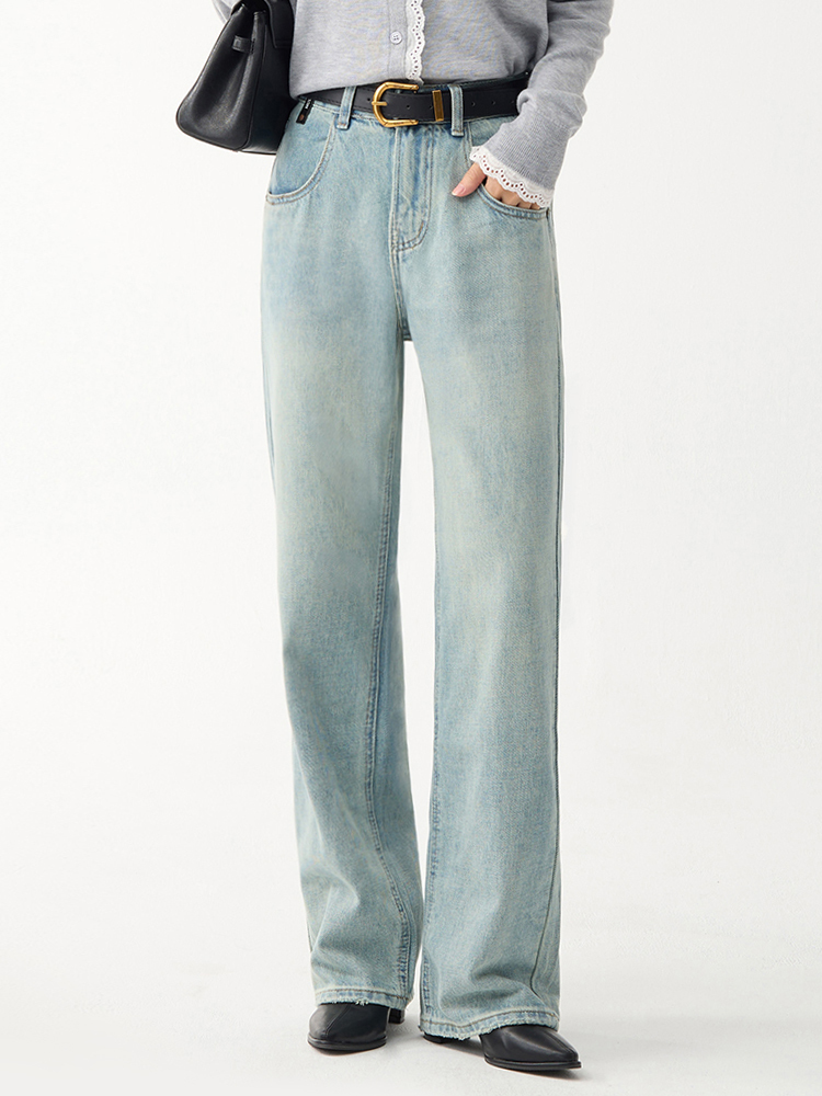 復古刷色黑標直筒牛仔褲