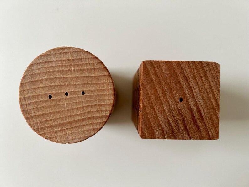 Dusen Dusen-木質調味罐，一個瓶子是方形的，另一個是圓形的，均由山毛櫸木製成