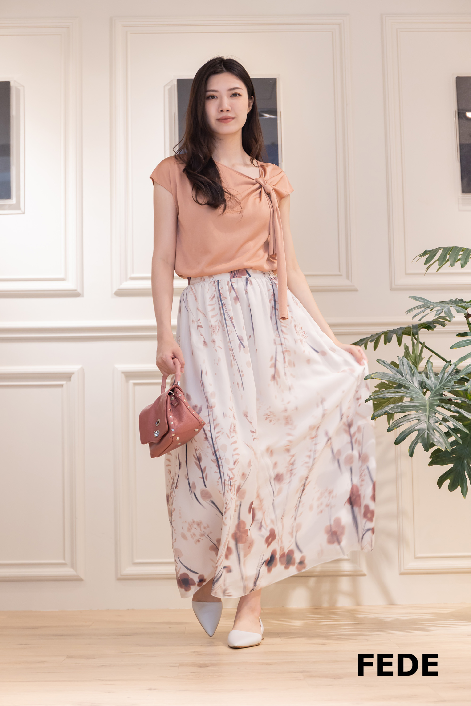 Eleventy 滿版花草印花長裙(紅)