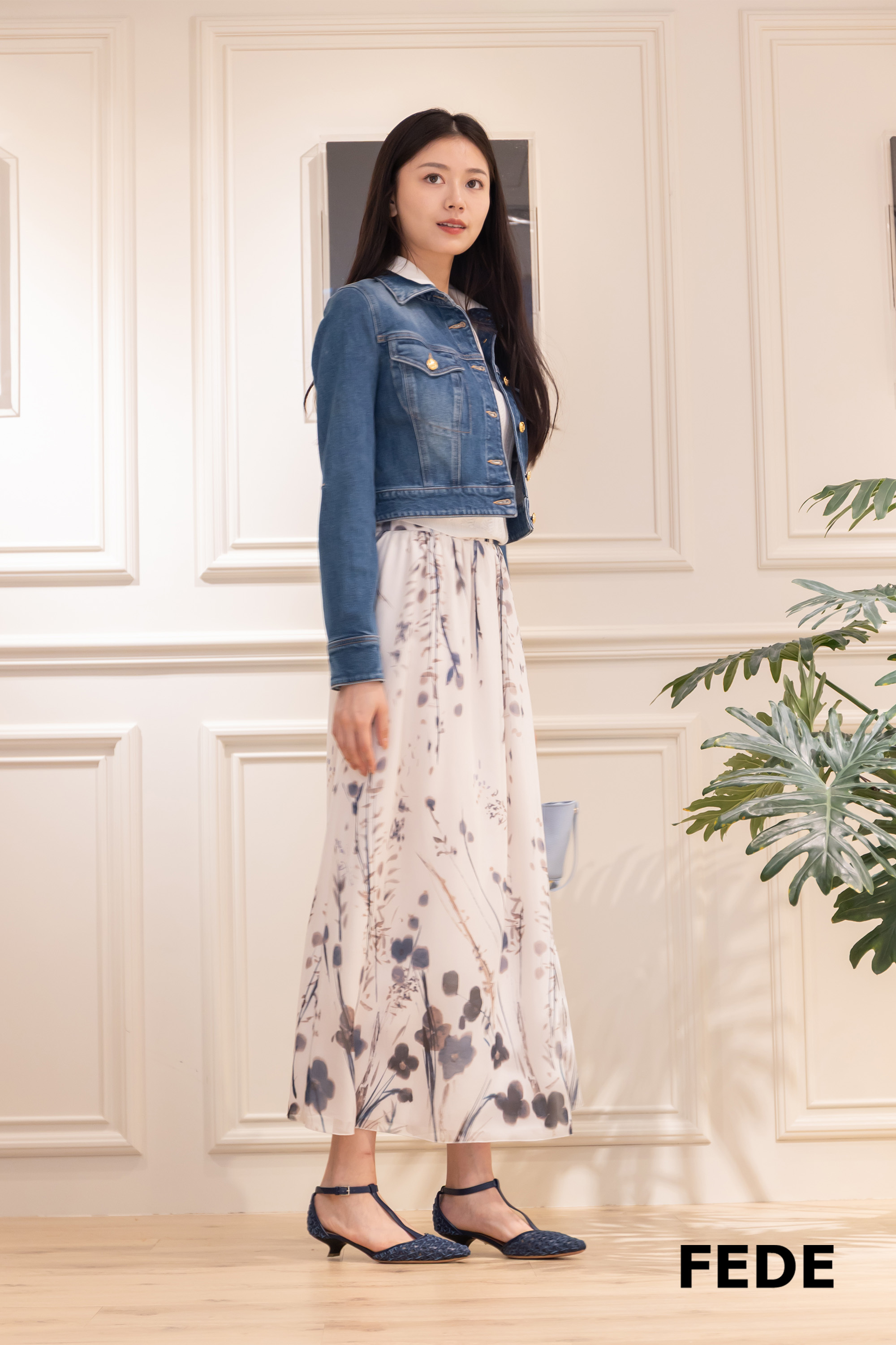 Eleventy 滿版花草印花長裙(藍)