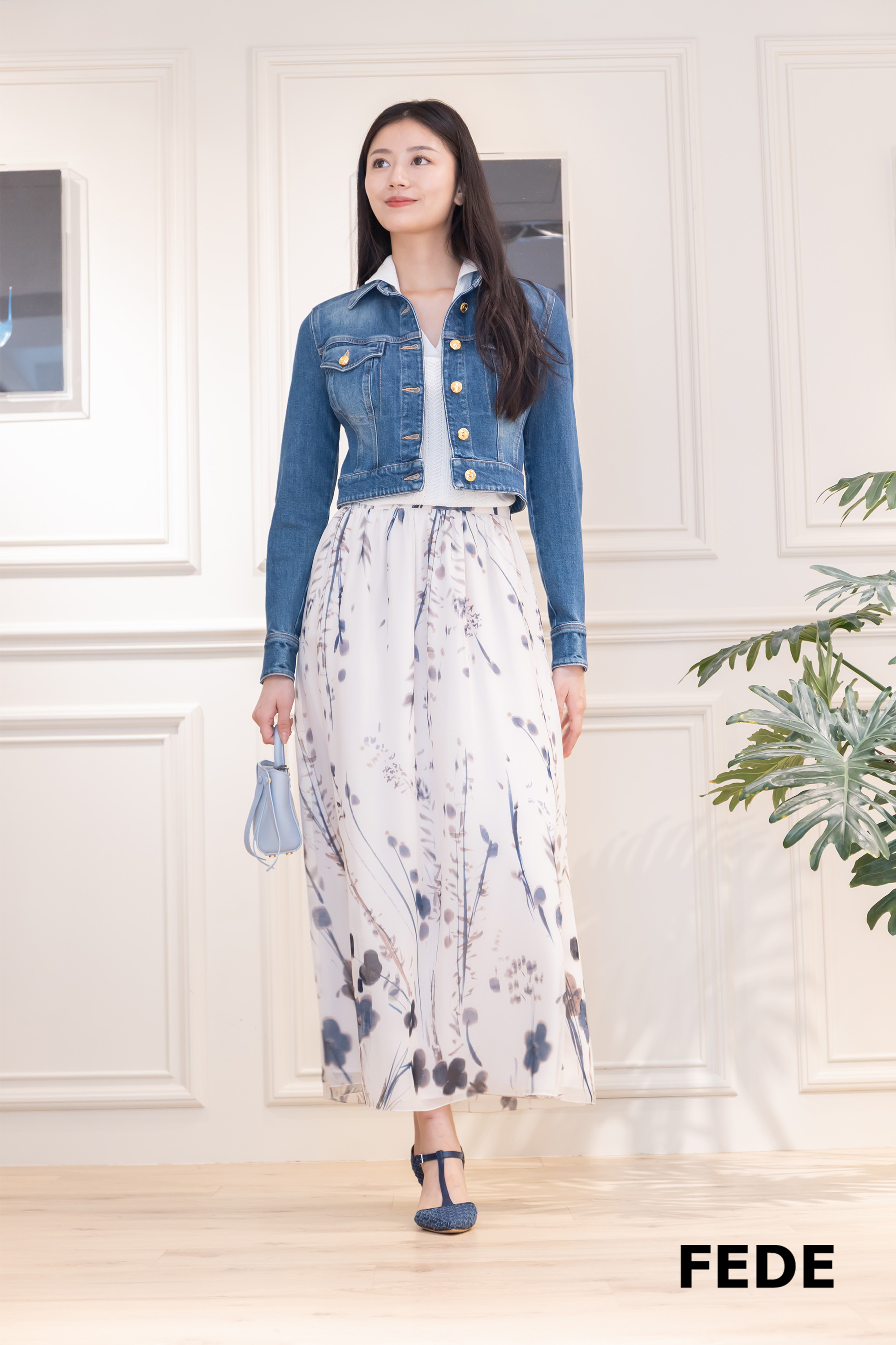 Eleventy 滿版花草印花長裙(藍)