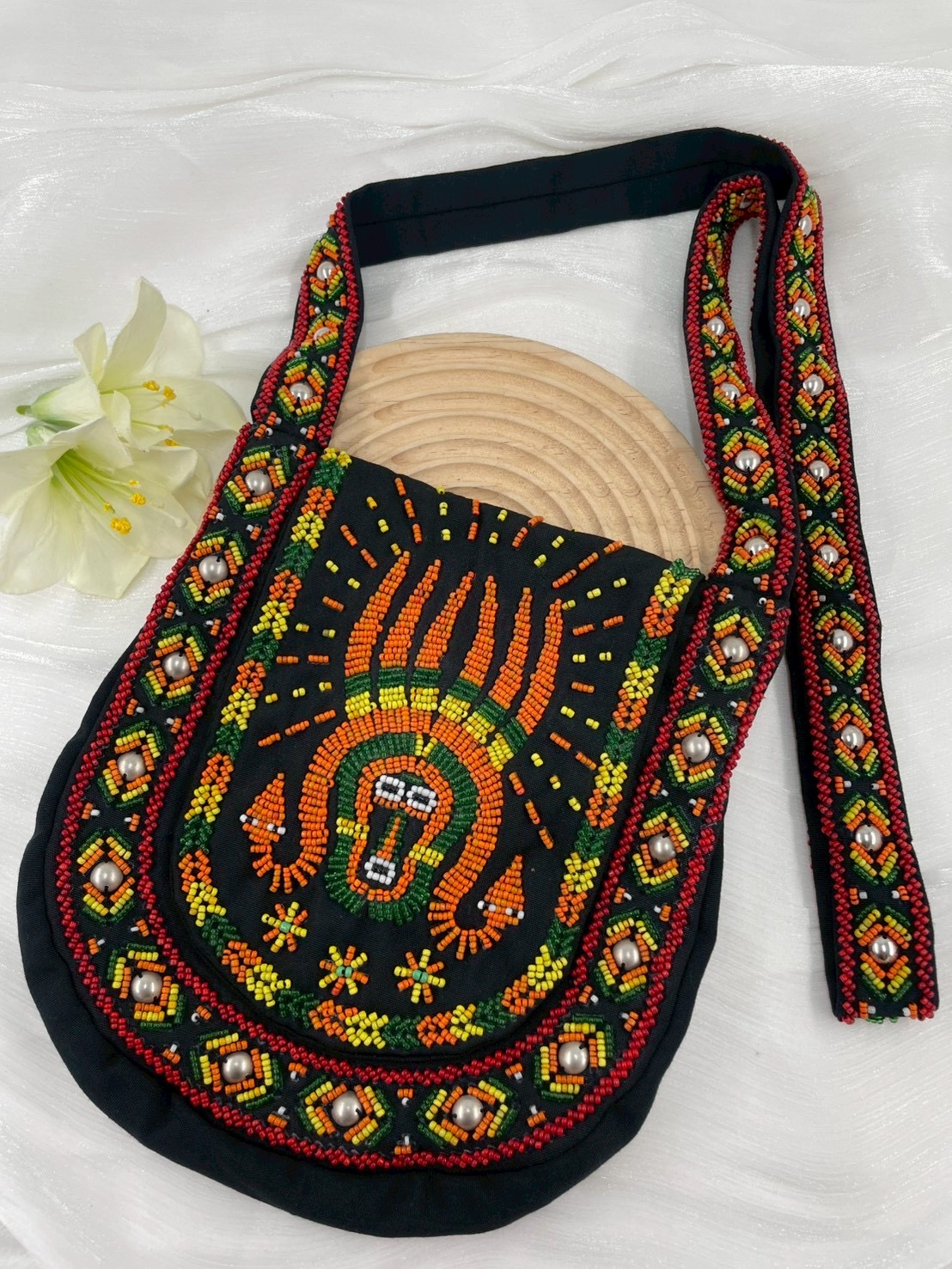 黑No.16珠繡肩背包寬22深24長120