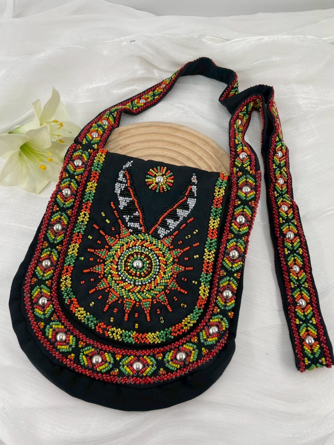 黑No.17珠繡肩背包寬22深24長120