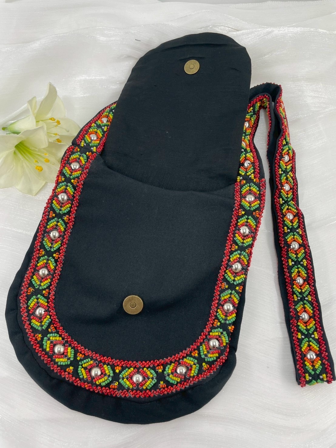 黑No.17珠繡肩背包寬22深24長120