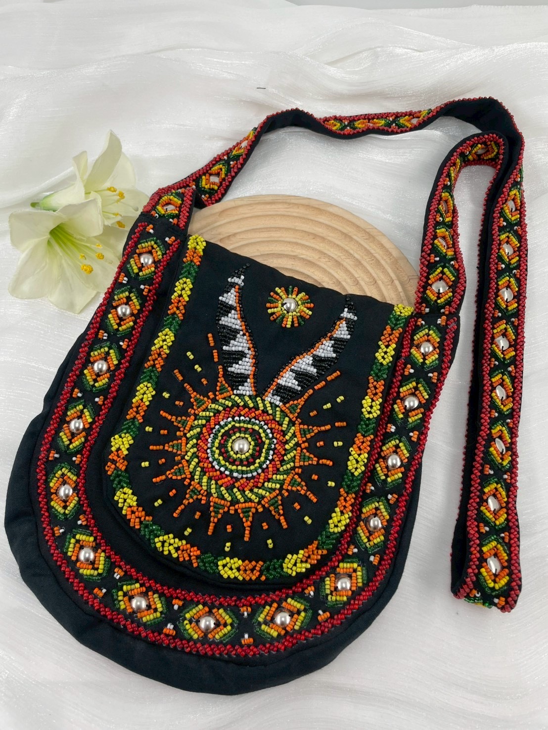 黑No.18珠繡肩背包寬22深24長120