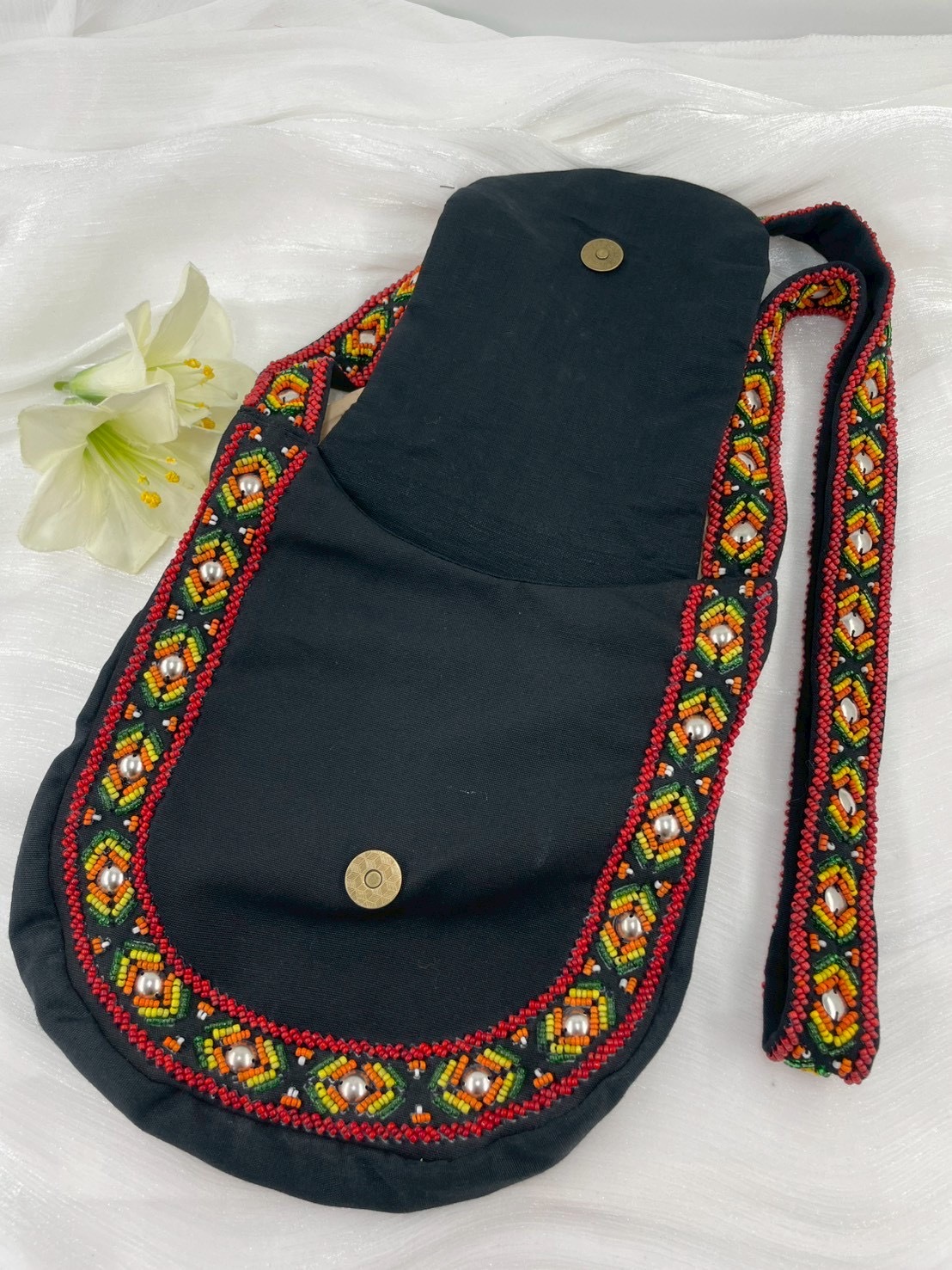 黑No.18珠繡肩背包寬22深24長120