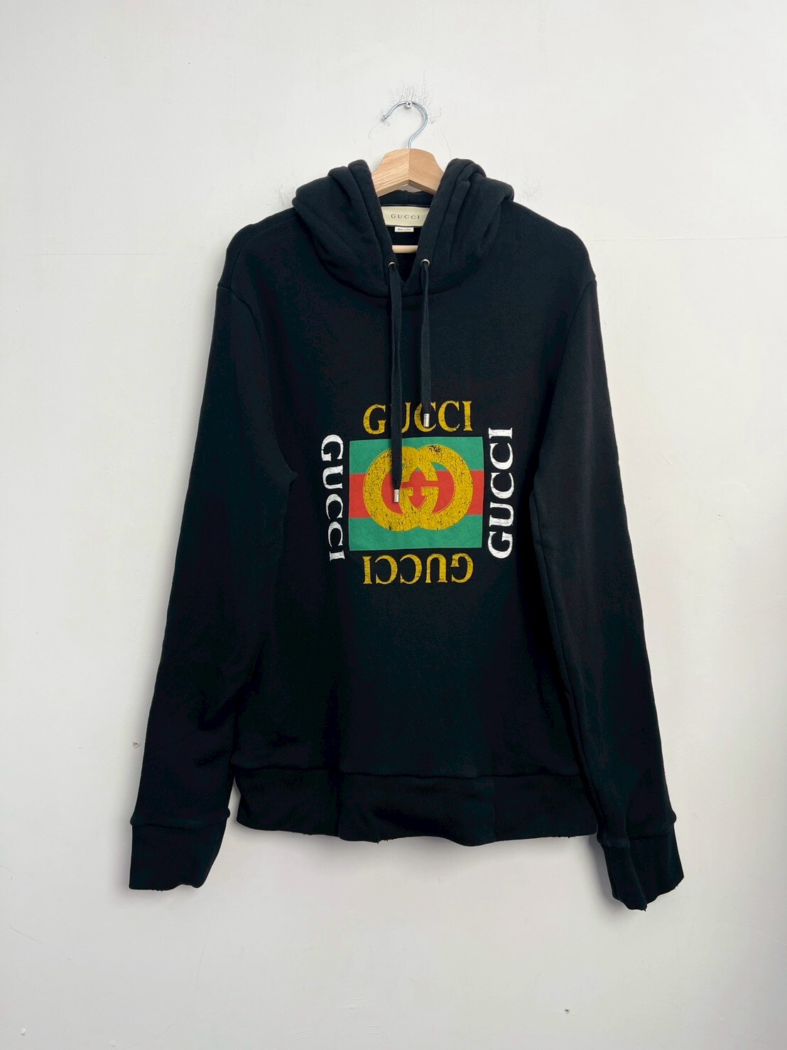 GUCCI Vintage Logo Print Hoodie SIZE L