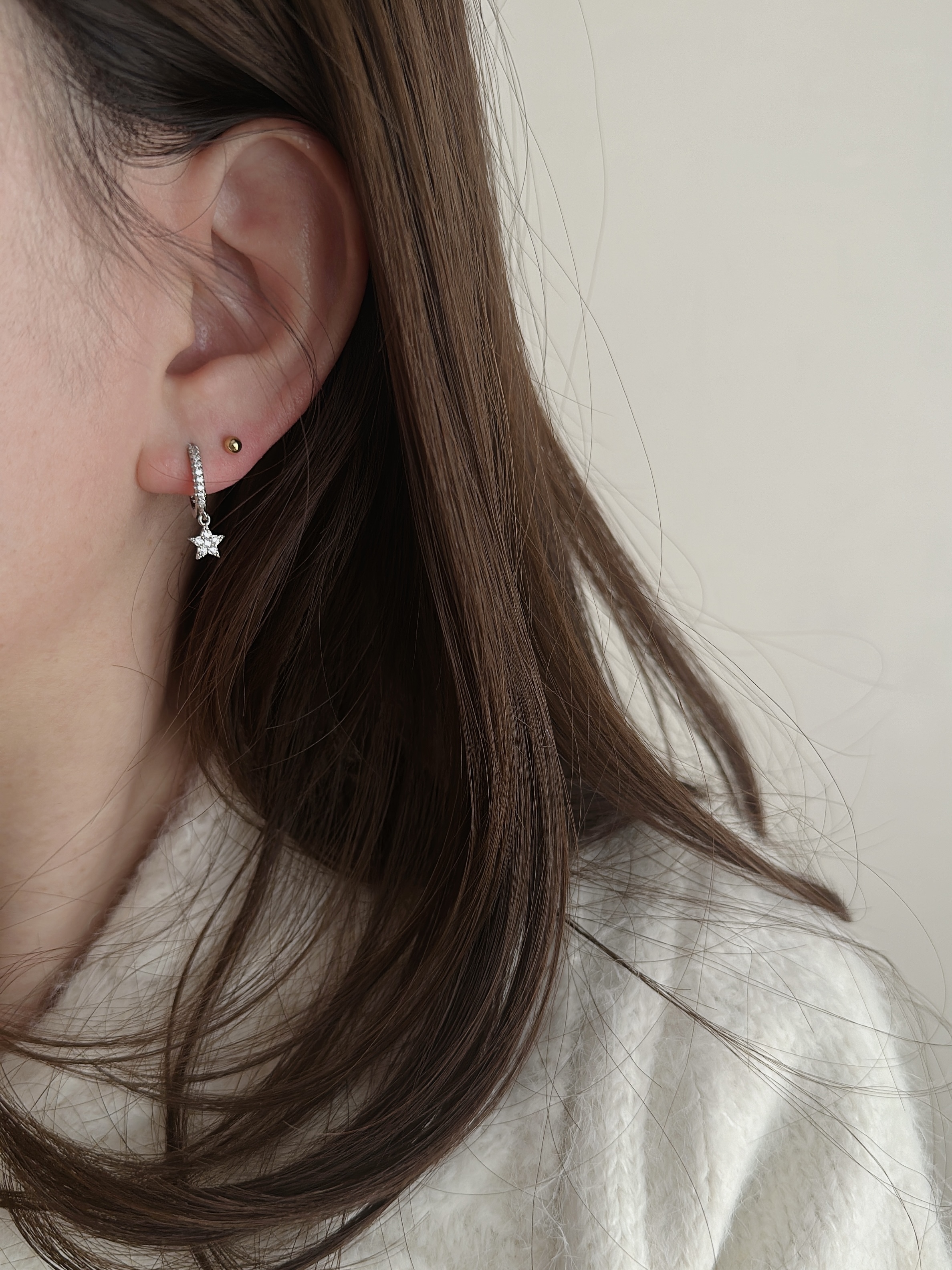 S925 shiny star hoop pierce