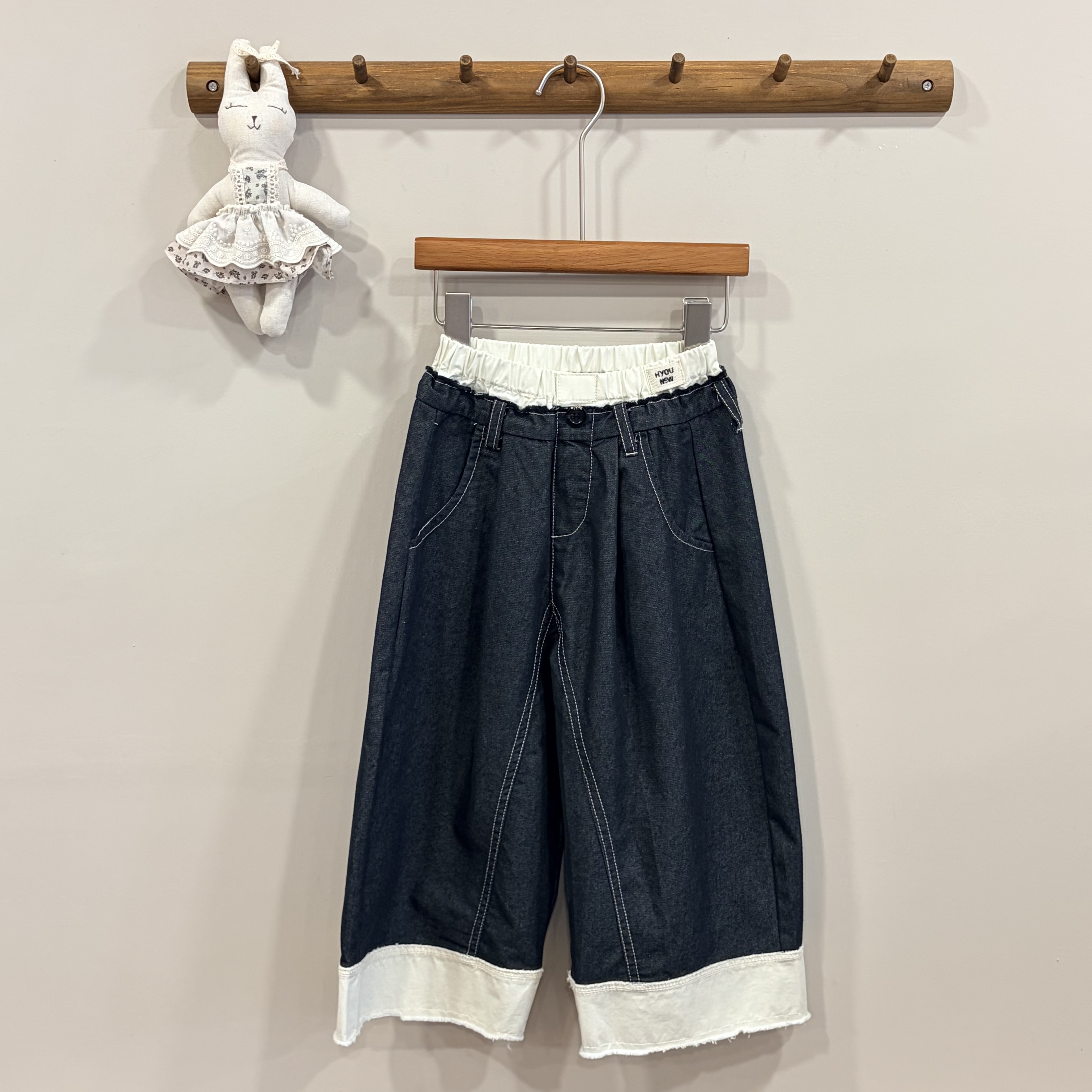 A04159拼色設計寬褲