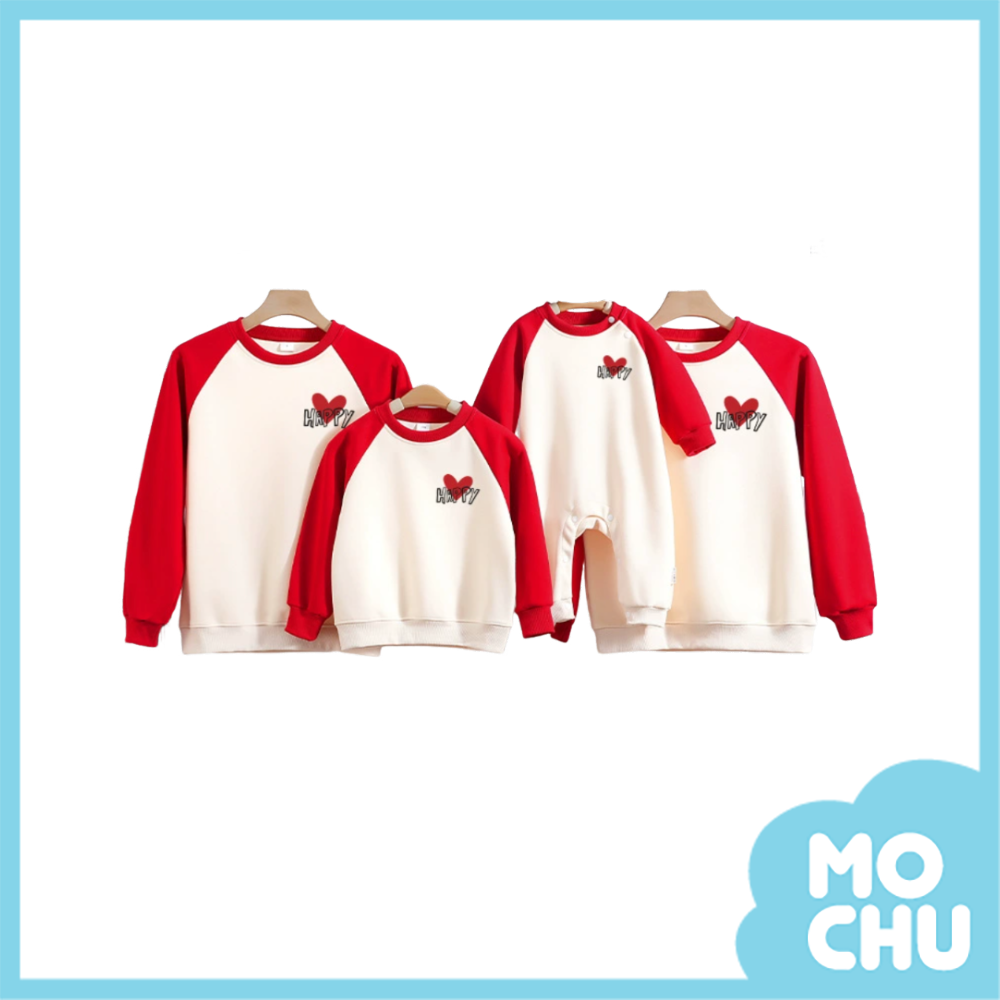 Happy紅心拼接袖親子上衣(三色)